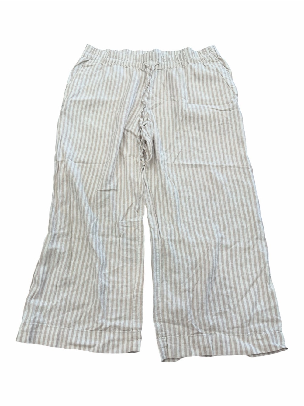 A New Day Beige Striped Linen Blend Wide Leg Casual Pull On Pants XXL